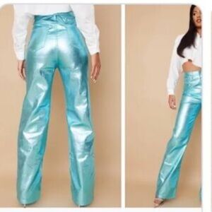 PrettyLittleThing Shimmering Aqua Wide Leg Pants